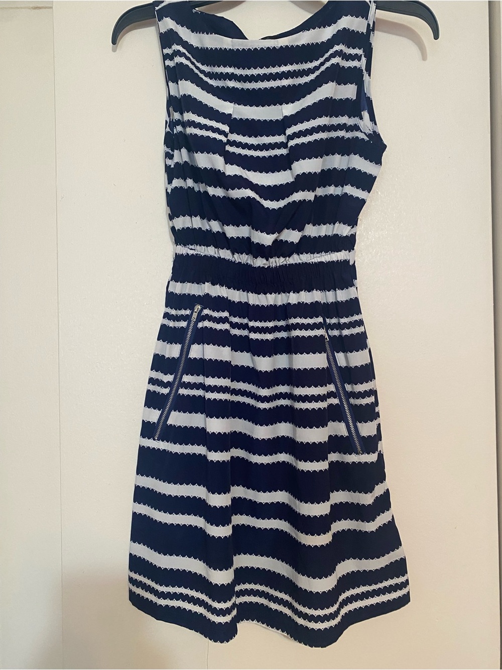 feathers Navy and White Striped Midi Dress